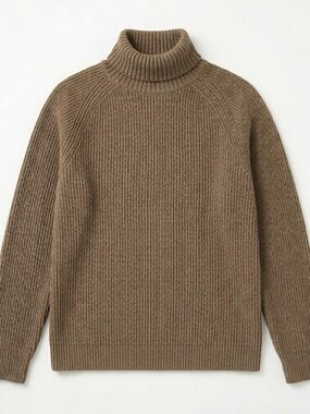 GAP 100% Cotton Ribbed Thick Chunky Knit Turtleneck Sweater Medium Taupe